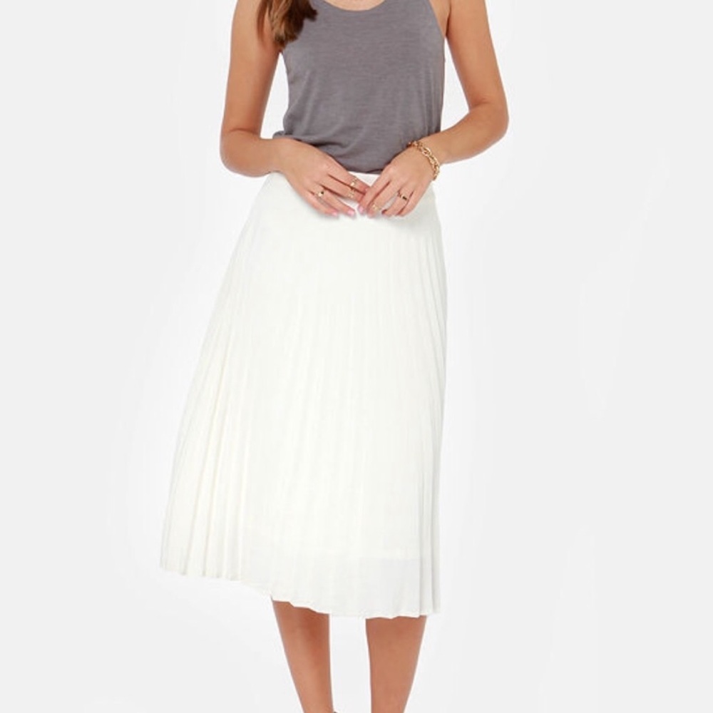 Mady White High Waist Accordion Pleated Midi Skirt